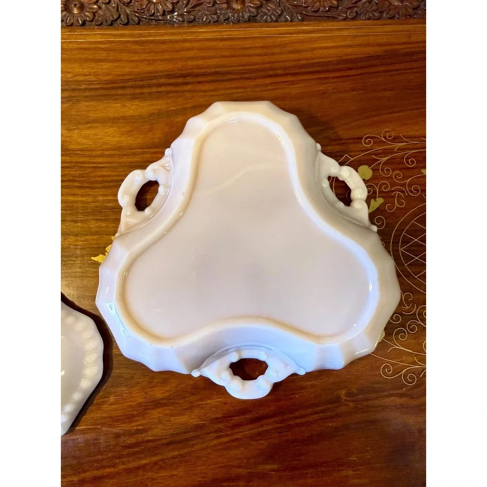 Vintage Pink Milk Glass Lidded‎ Divided Dish – Opaline Vanity or Candy Dish